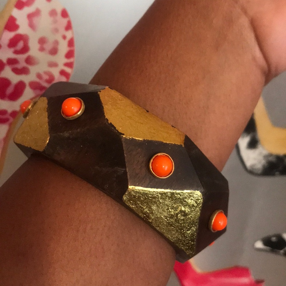 Vintage Bold Embellished w/Gold Wood Bangle